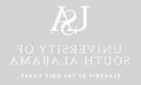 美国白色的标志与文字十大玩彩信誉平台旗舰的墨西哥湾沿岸堆叠下面的字母